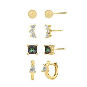 And Now This Cubic Zirconia‎ 18K Gold Over Brass Gold Plated 4 Ear Set NWB